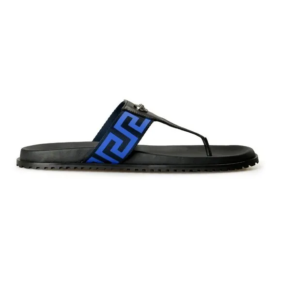 Versace Men's &quot;Greca&quot; Canvas &amp; Leather Pool Slide Flip Flops Shoes US 12 IT 45