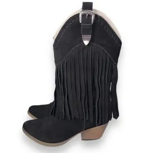 Very Volatile Hillside Fringe Western Cowboy Boots Black Suede Women's 7.5