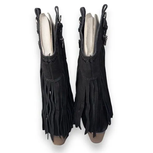 Very Volatile Hillside Fringe Western Cowboy Boots Black Suede Women's 7.5