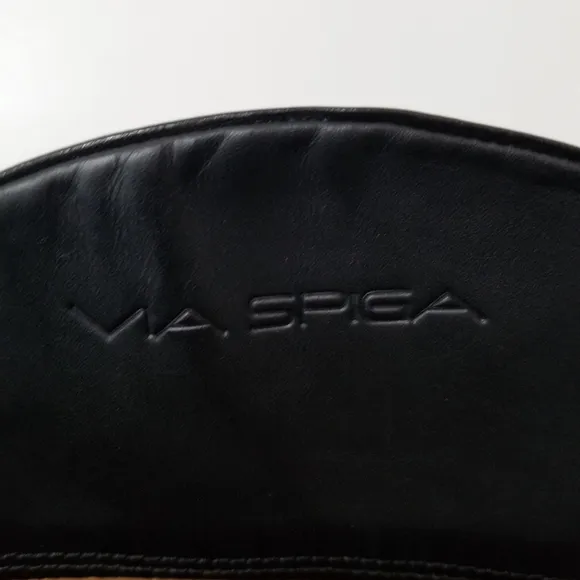 Via Spiga Black Leather Riding Boots Chunky Heel Zip Up Size 8.5M