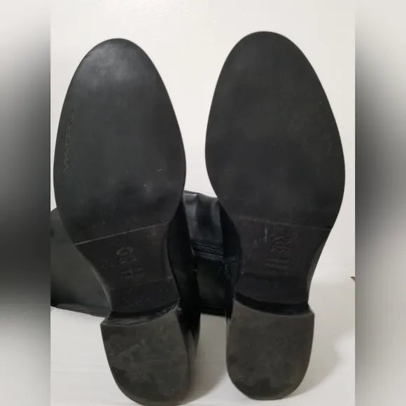 Via Spiga Black Leather Riding Boots Chunky Heel Zip Up Size 8.5M