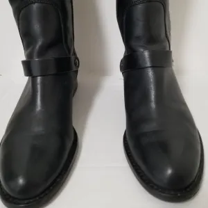 Via Spiga Black Leather Riding Boots Chunky Heel Zip Up Size 8.5M