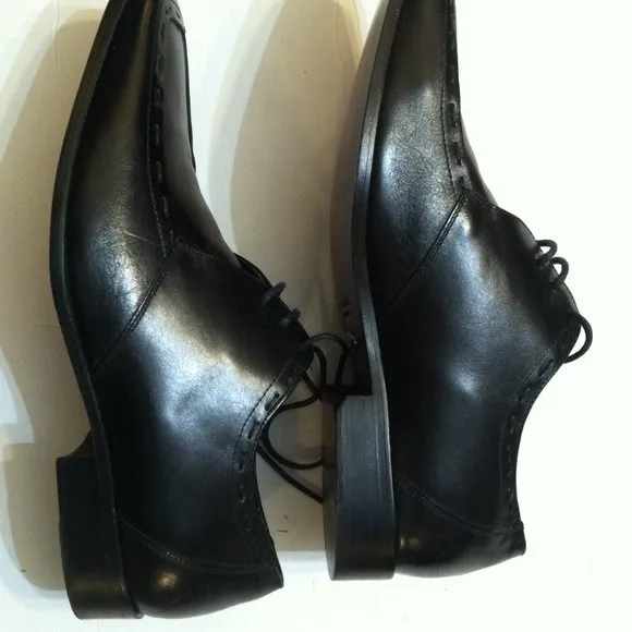 VIA SPIGA MENS NEW BLACK LEATHER OXFORD DRESS SHOES SIZE: 9.5M