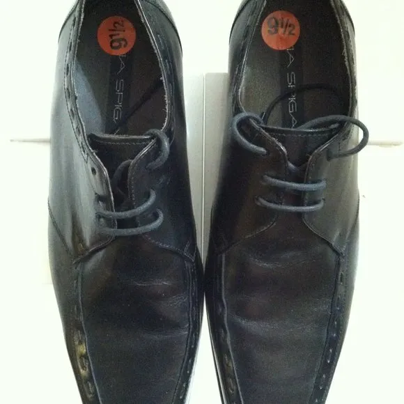 VIA SPIGA MENS NEW BLACK LEATHER OXFORD DRESS SHOES SIZE: 9.5M