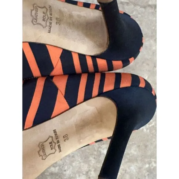 Vigneron Paris 38 Printed Pumps Heels Shoes High Leather Sole Made In Spain