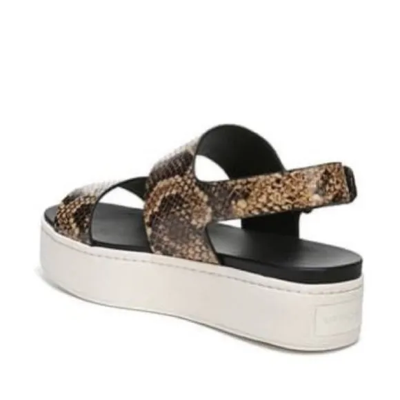 VINCE Animal Print Leather Wedge Sandals