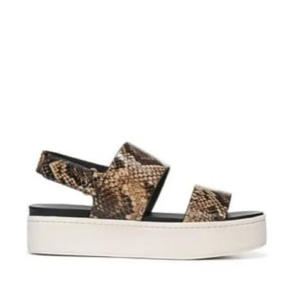 VINCE Animal Print Leather Wedge Sandals