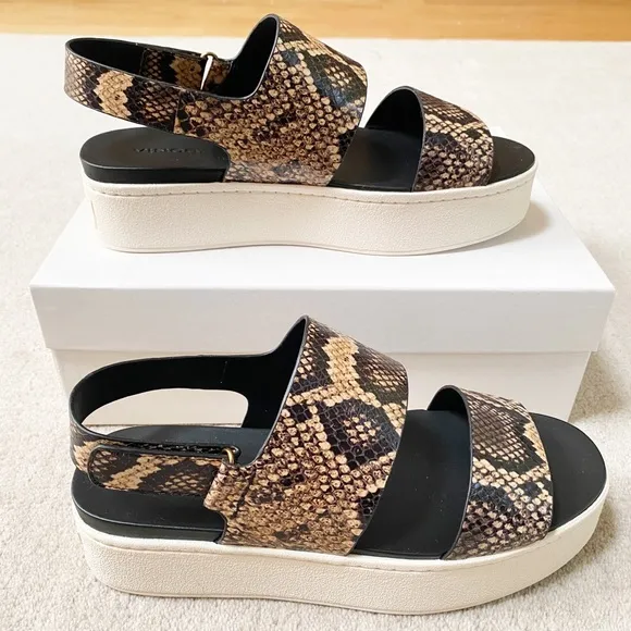 VINCE Animal Print Leather Wedge Sandals
