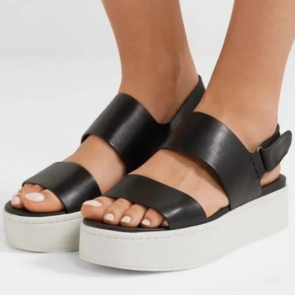 VINCE Animal Print Leather Wedge Sandals