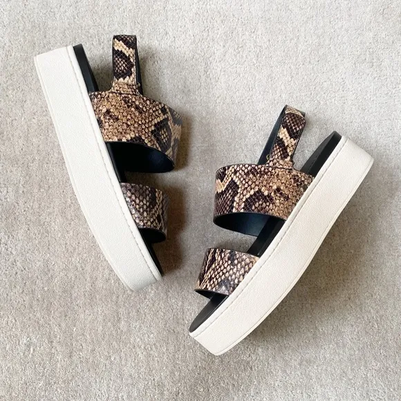 VINCE Animal Print Leather Wedge Sandals