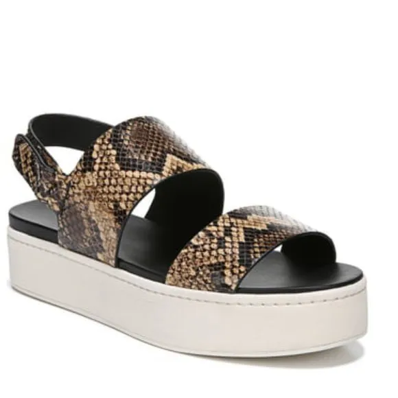 VINCE Animal Print Leather Wedge Sandals