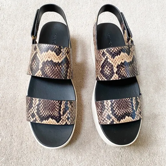VINCE Animal Print Leather Wedge Sandals