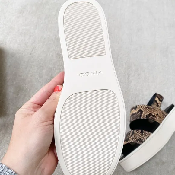 VINCE Animal Print Leather Wedge Sandals
