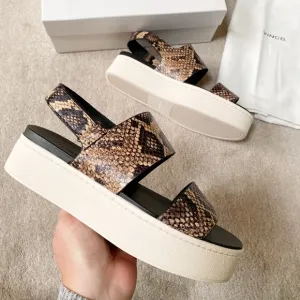 VINCE Animal Print Leather Wedge Sandals