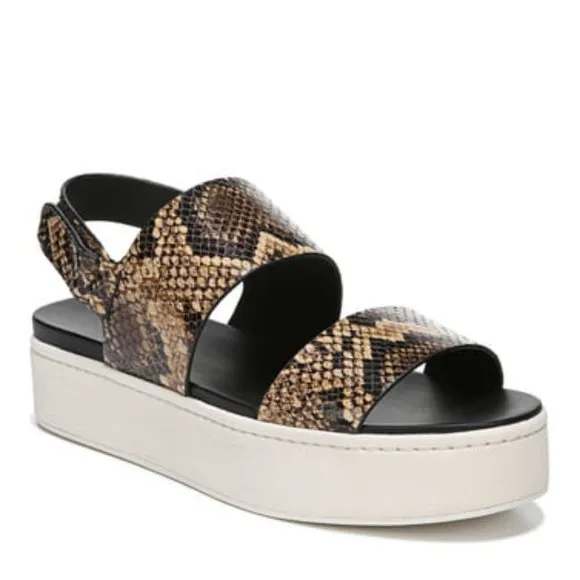 VINCE Animal Print Leather Wedge Sandals
