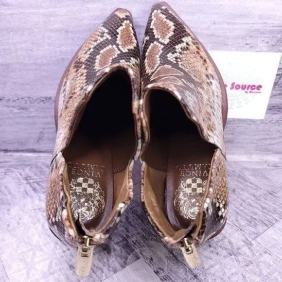 Vince Camuto Bibeste Snake Print V Cut Leather Ankle Boot Brown Women's sz 6.5