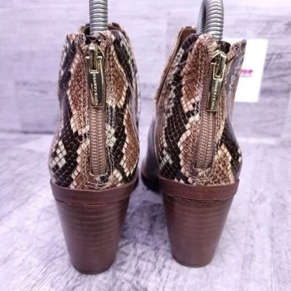 Vince Camuto Bibeste Snake Print V Cut Leather Ankle Boot Brown Women's sz 6.5