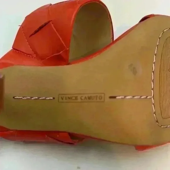 VINCE Camuto braided strappy slip ons in deep red/orange. Leather upper …