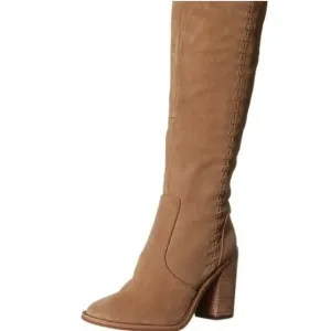 Vince Camuto Morra Over The Knee Boots 10 Women Khaki Tan Chic Suede Whipstitch