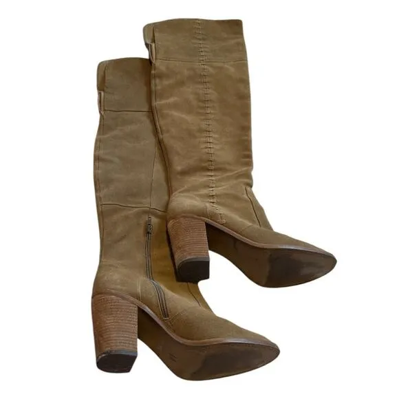 Vince Camuto Morra Over The Knee Boots 10 Women Khaki Tan Chic Suede Whipstitch
