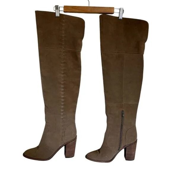 Vince Camuto Morra Over The Knee Boots 10 Women Khaki Tan Chic Suede Whipstitch