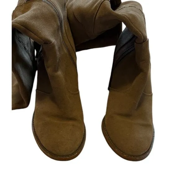 Vince Camuto Morra Over The Knee Boots 10 Women Khaki Tan Chic Suede Whipstitch