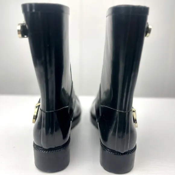 Vince Camuto Rain Boots With Gold Accents Rubber and Black Boots Size 7