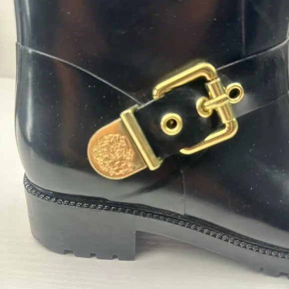 Vince Camuto Rain Boots With Gold Accents Rubber and Black Boots Size 7