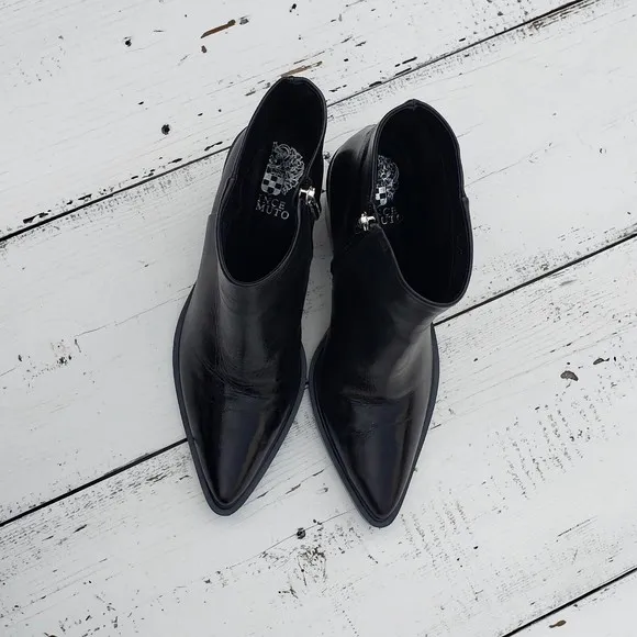 Vince Camuto Rinvalla Leather Stacked Heel Booties Women Black Sz 7.5 WORN ONCE