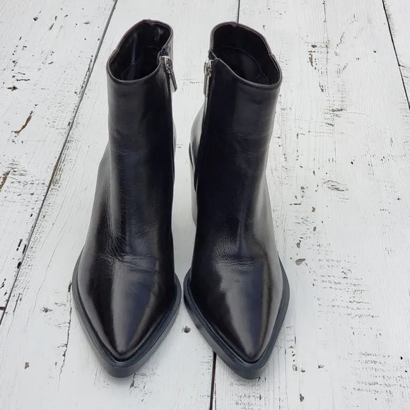 Vince Camuto Rinvalla Leather Stacked Heel Booties Women Black Sz 7.5 WORN ONCE