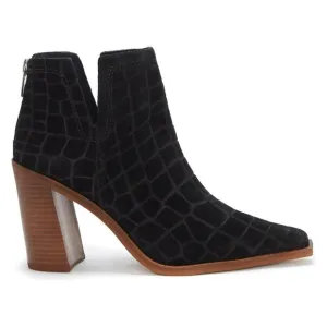 Vince Camuto Size 8 Welland Heeled Bootie Black Croco Embossed Suede Snipped Toe