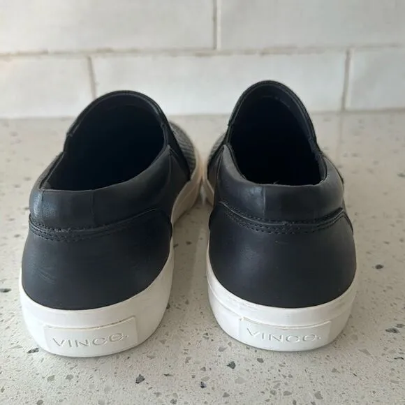Vince Men’s Fletcher Slip On Casual Black Leather Sneaker Shoes Minimalist 7.5M