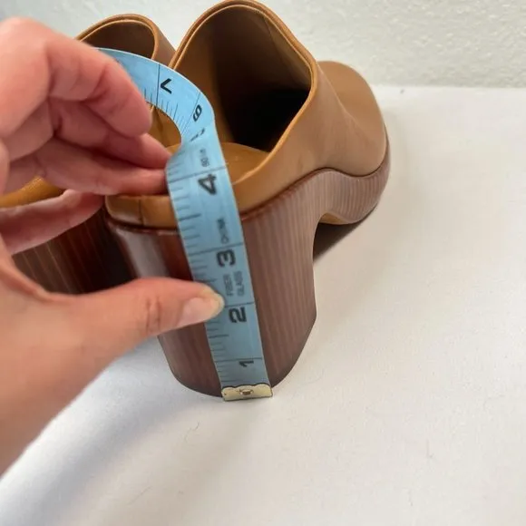 Vince Navina Clogs Brow Leather Tan Brown Heeled Mules Wood Platform 8