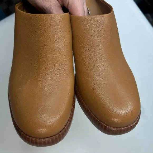 Vince Navina Clogs Brow Leather Tan Brown Heeled Mules Wood Platform 8