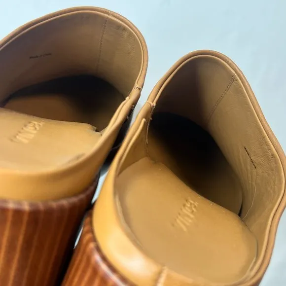Vince Navina Clogs Brow Leather Tan Brown Heeled Mules Wood Platform 8