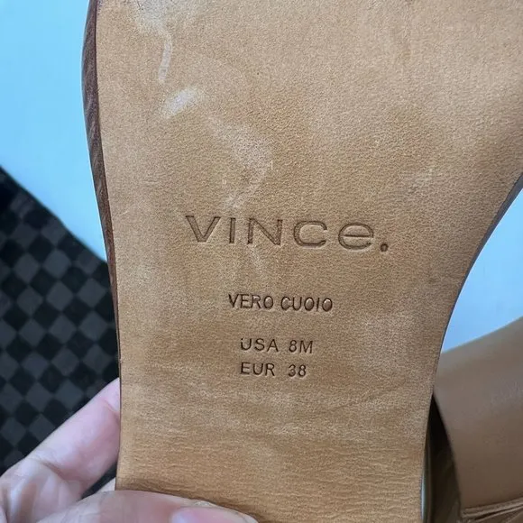 Vince Navina Clogs Brow Leather Tan Brown Heeled Mules Wood Platform 8
