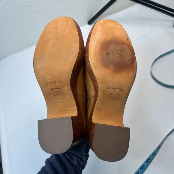 Vince Navina Clogs Brow Leather Tan Brown Heeled Mules Wood Platform 8
