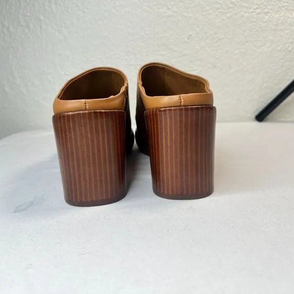 Vince Navina Clogs Brow Leather Tan Brown Heeled Mules Wood Platform 8