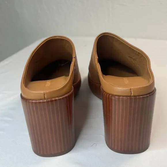 Vince Navina Clogs Brow Leather Tan Brown Heeled Mules Wood Platform 8
