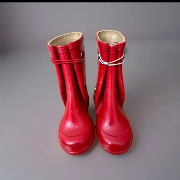 VINTAGE 1960’s NOS PARIGI Child RED Kids RUBBER RAIN BOOTS SZ 8 MADE IN USA 60s