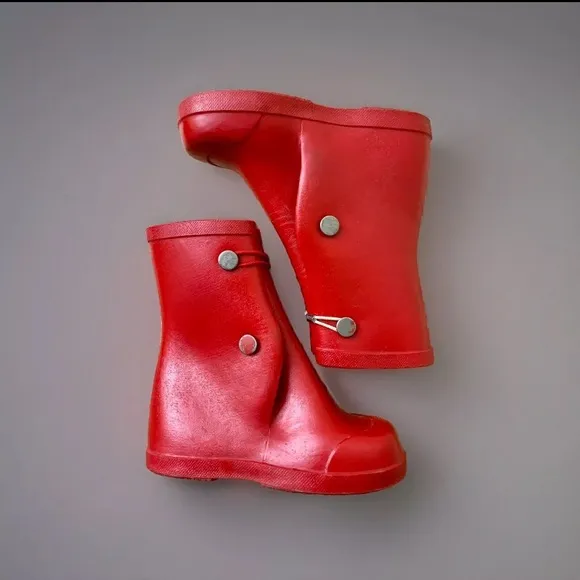 VINTAGE 1960’s NOS PARIGI Child RED Kids RUBBER RAIN BOOTS SZ 8 MADE IN USA 60s
