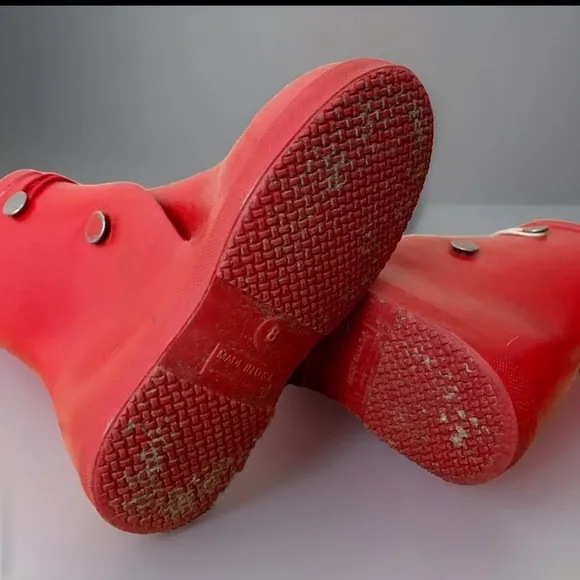 VINTAGE 1960’s NOS PARIGI Child RED Kids RUBBER RAIN BOOTS SZ 8 MADE IN USA 60s