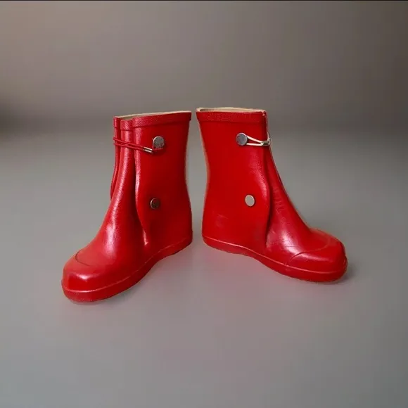VINTAGE 1960’s NOS PARIGI Child RED Kids RUBBER RAIN BOOTS SZ 8 MADE IN USA 60s