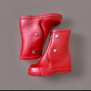 VINTAGE 1960’s NOS PARIGI Child RED Kids RUBBER RAIN BOOTS SZ 8 MADE IN USA 60s