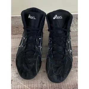 Vintage Asics Wresting Shoes Men Size 13 JL001 Black/Black White Stripe High Top