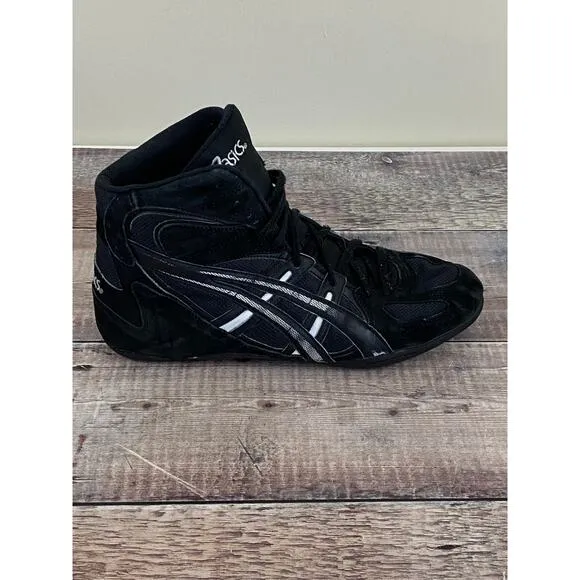 Vintage Asics Wresting Shoes Men Size 13 JL001 Black/Black White Stripe High Top