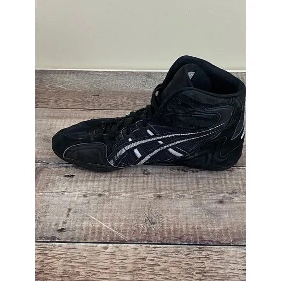Vintage Asics Wresting Shoes Men Size 13 JL001 Black/Black White Stripe High Top