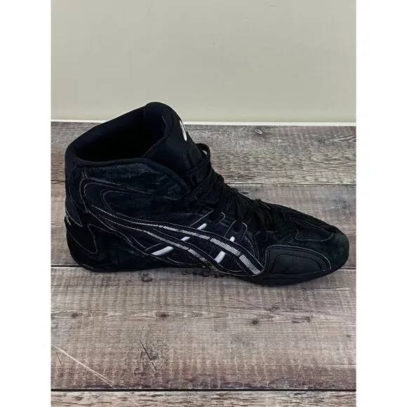 Vintage Asics Wresting Shoes Men Size 13 JL001 Black/Black White Stripe High Top