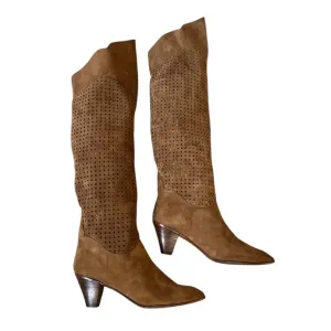 Vintage Charles Jourdan Perforated Suede Knee High Paris Boots Sz 9.5