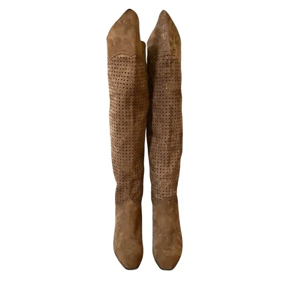 Vintage Charles Jourdan Perforated Suede Knee High Paris Boots Sz 9.5